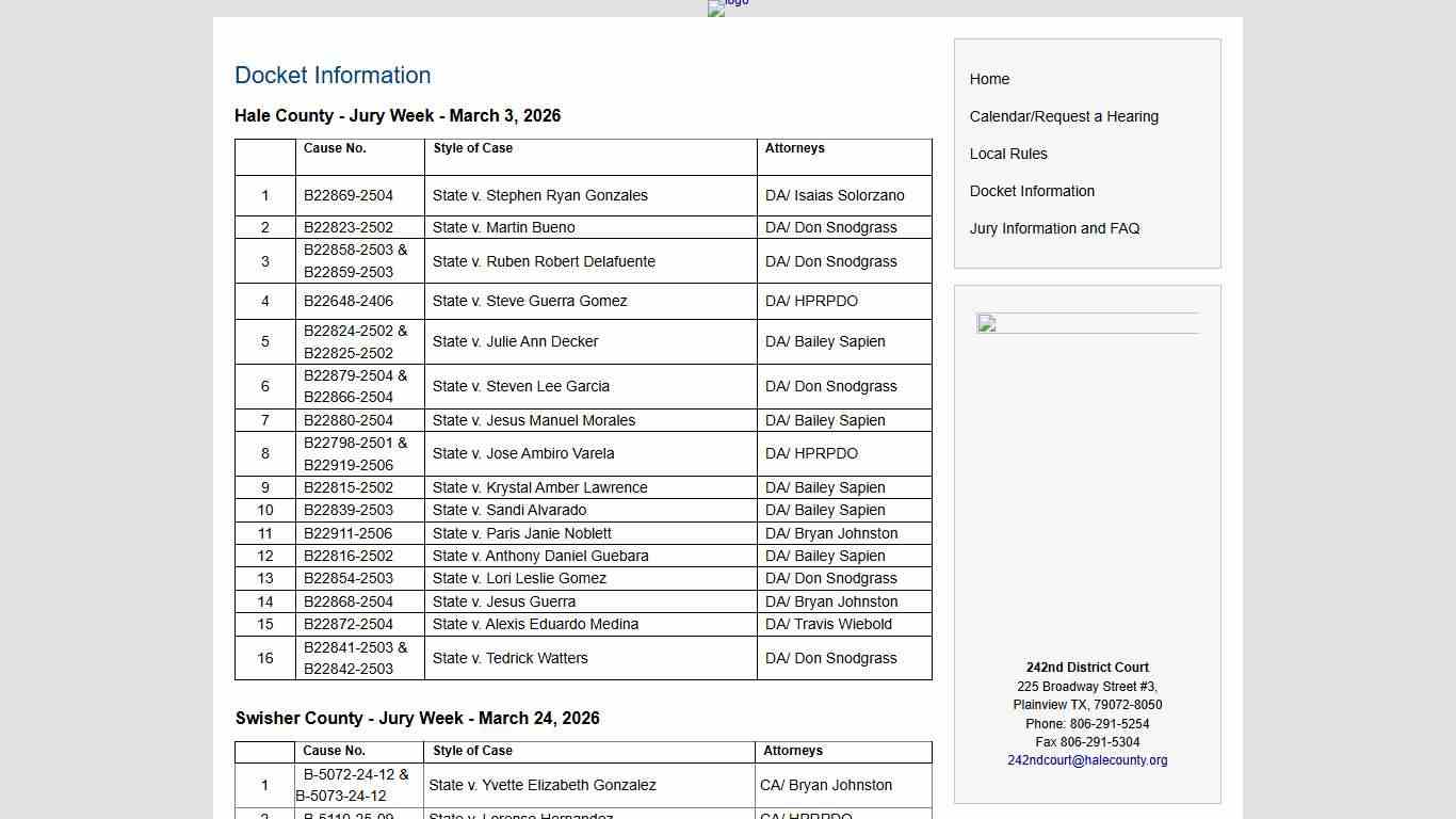 Docket Information – Welcome to the 242nd District Court Public Web Site!