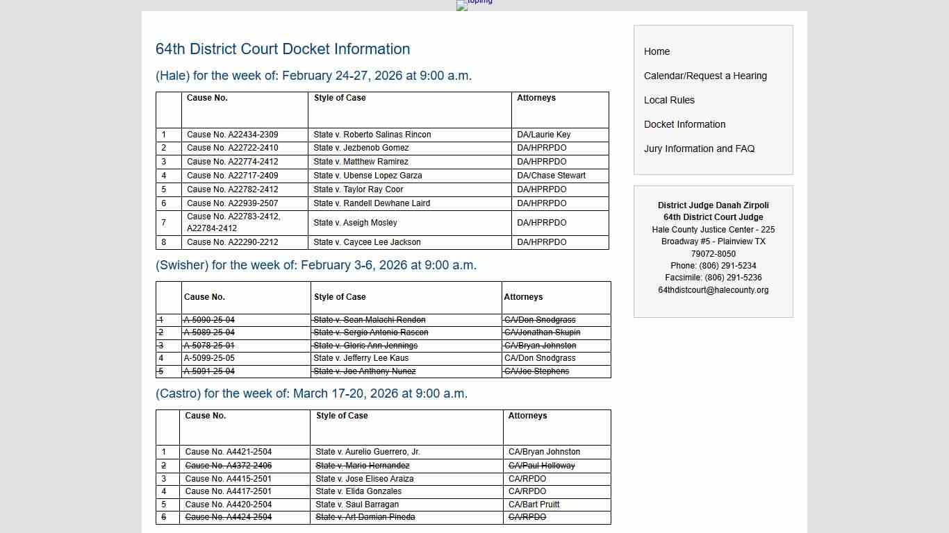 Docket Information – Welcome to the 64th District Court